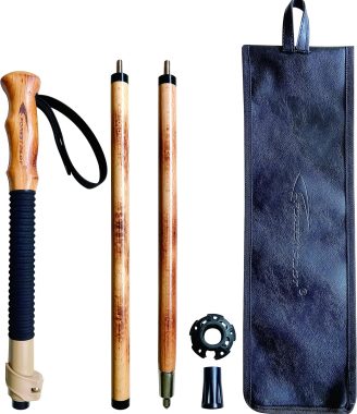 Trekking Poles- 1-pc Pack - Adjustable Hiking or Walking Stick –Strong, Natural Beech Wood - Quick Adjust Flip-Lock - Beech Wood Grip, Leather Strap